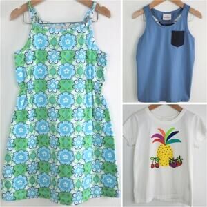Hanna Andersson Girl's Summer Bundle Green Blue Dress Shirt Tank Size 6-7